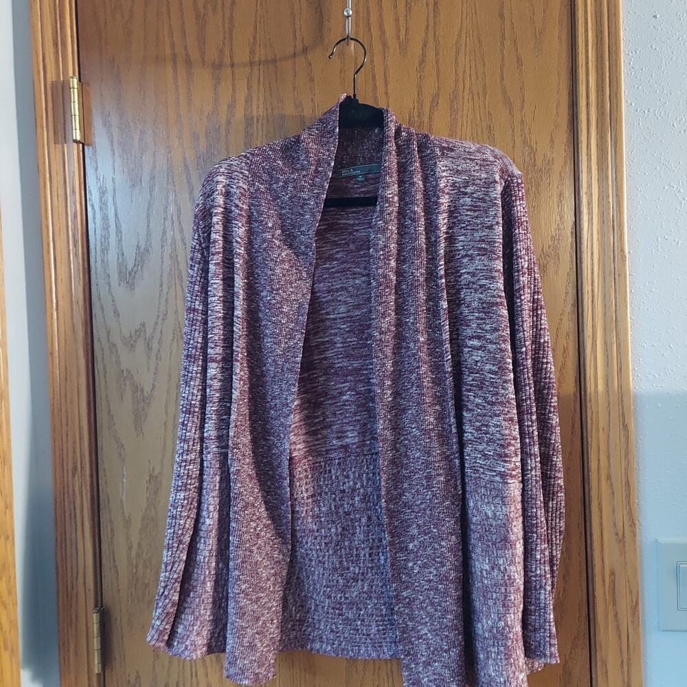 89th & Madison Open Front Cardigan Sweater Womens size 1x Long Sleeve Burgundy